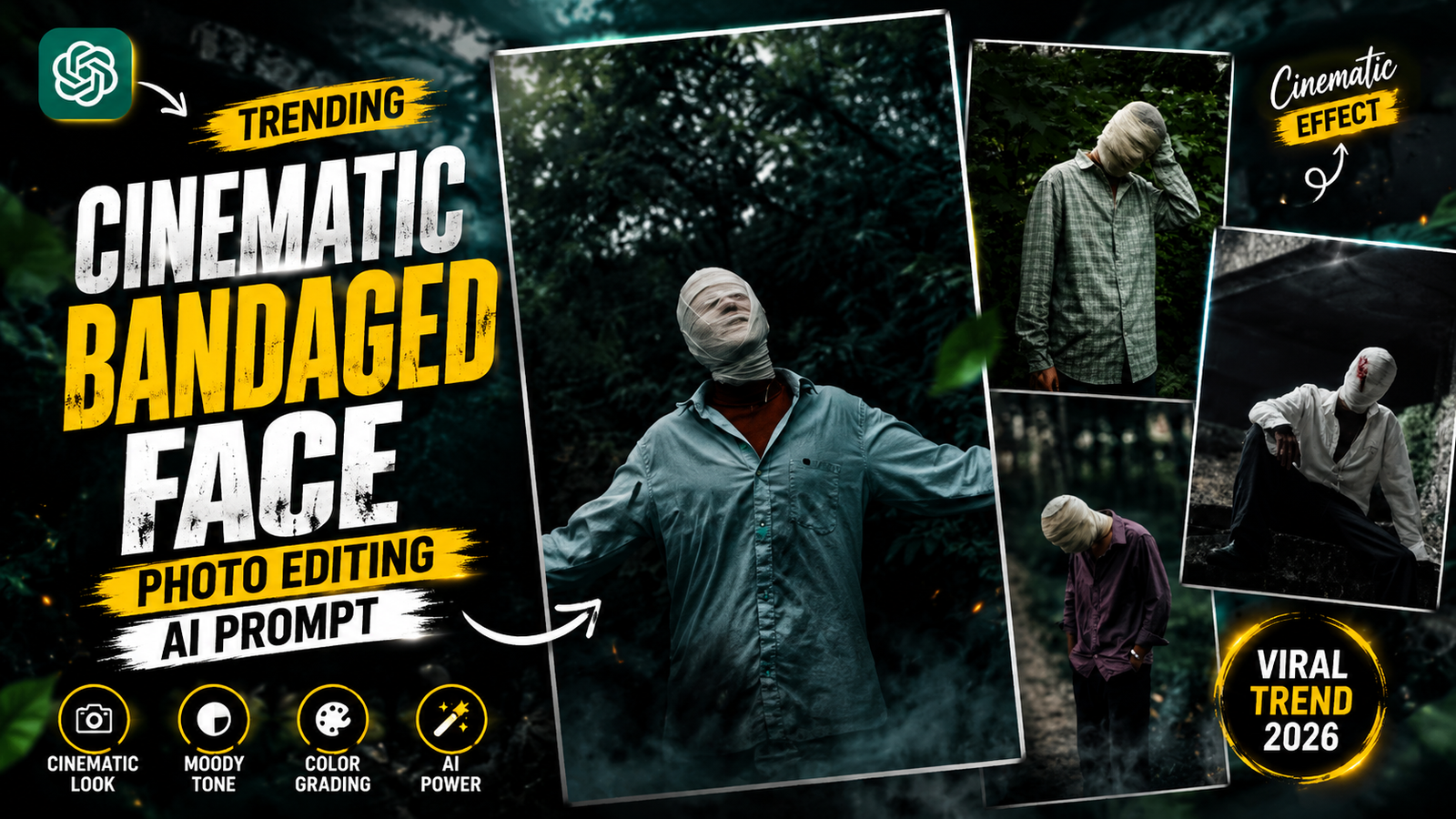 Trending Cinematic Bandaged Face Photo Editing Ai Prompt